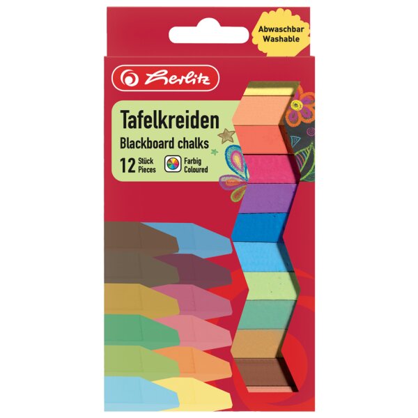 herlitz Wandtafelkreide, farbig sortiert, 12er Karton-Etui