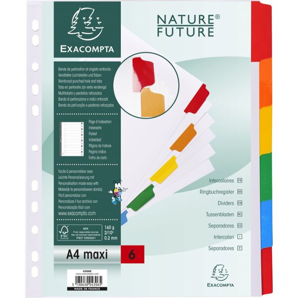 EXACOMPTA Intercalaires en carton, A4 Maxi, 6 touches