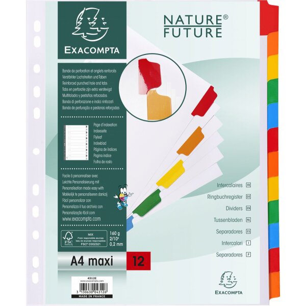 EXACOMPTA Intercalaires en carton, A4 Maxi, 12 touches