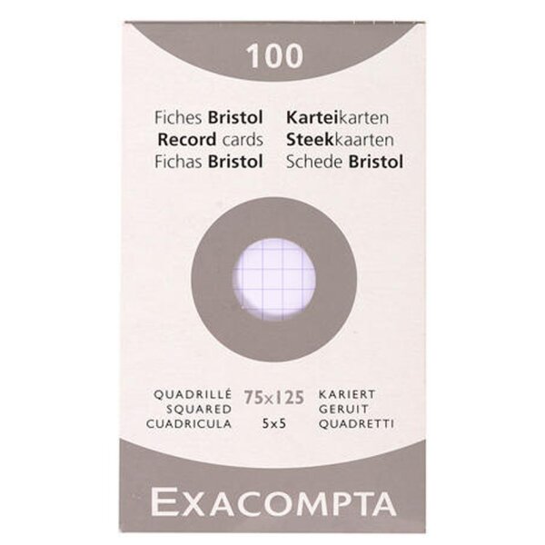 EXACOMPTA Fiches bristol, 75 x 125 mm, quadrill&eacute;, blanc