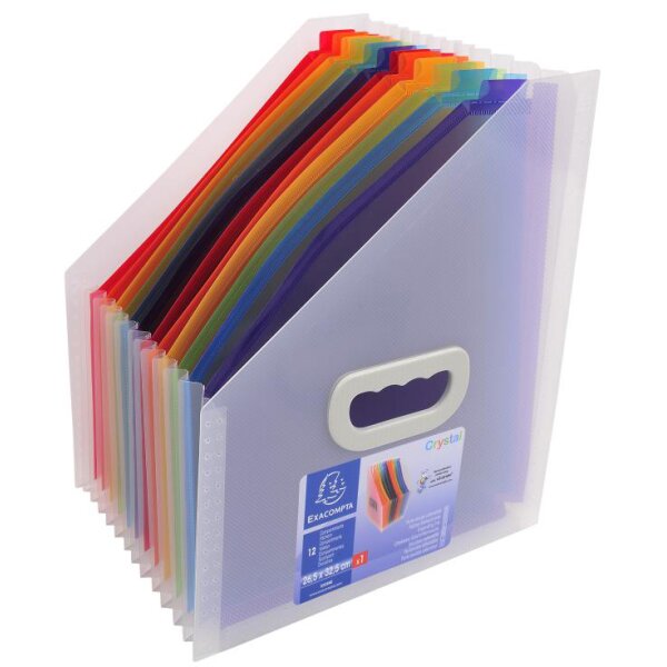 EXACOMPTA Fächer-Stehsammler Crystal, 12 Fächer, farbig