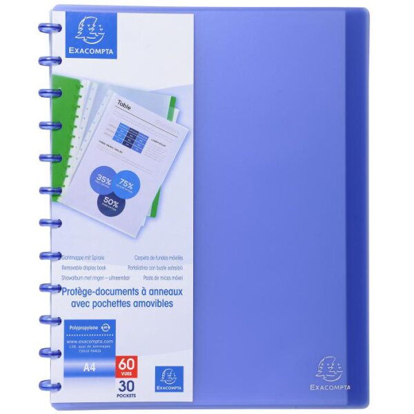 EXACOMPTA Sichtbuch DIN A4, 30 Hüllen, blau-transluzent