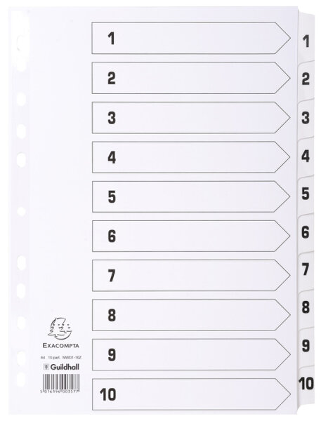 EXACOMPTA Karton-Register 1-10, DIN A4, weiss, 10-teilig
