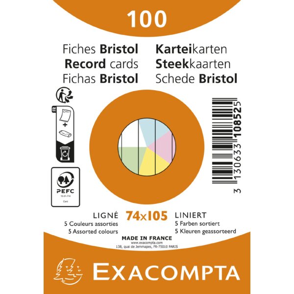 EXACOMPTA Karteikarten, DIN A7, blanko, weiss