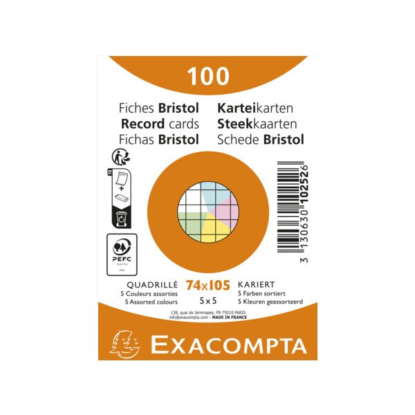EXACOMPTA Karteikarten, DIN A7, blanko, weiss