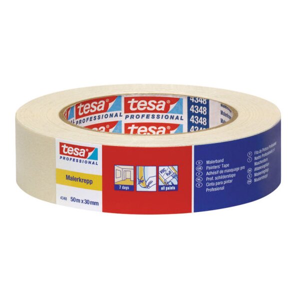 tesa Maler Krepp 4348 Standard Papierabdeckband, 25 mm x 50m
