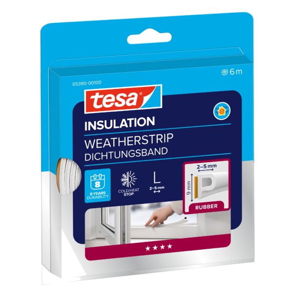 tesa INSULATION Ruban de calfeutrage L, 9 mm x 6 m, blanc