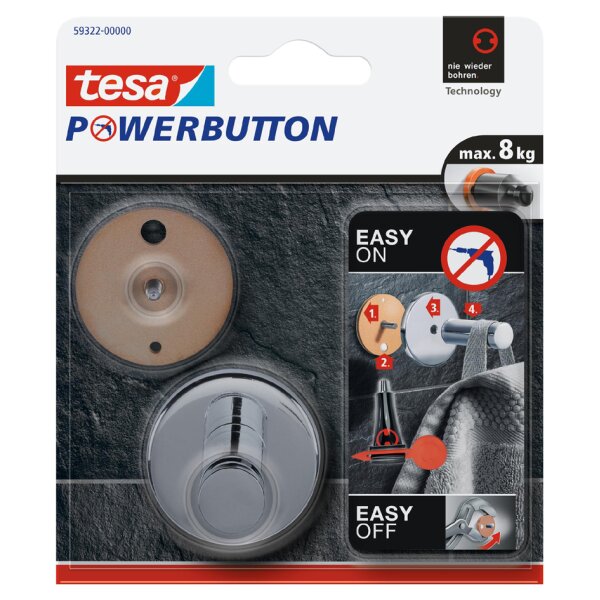 tesa Powerbutton Haken Universal large, chrom
