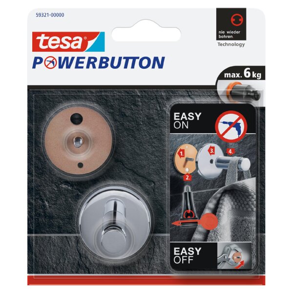 tesa Powerbutton Haken Universal large, chrom