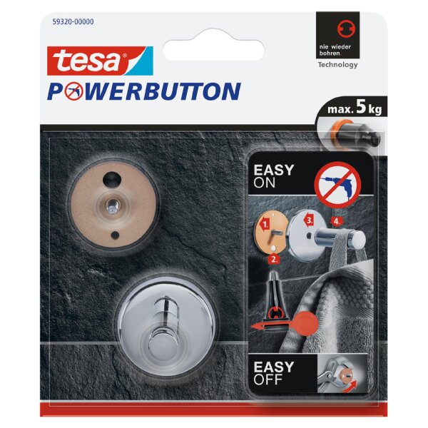 tesa Powerbutton Haken Universal large, chrom