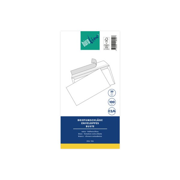 BÜROLINE Couvert o/Fenster C5/6 104587 100g, weiss 20 Stück