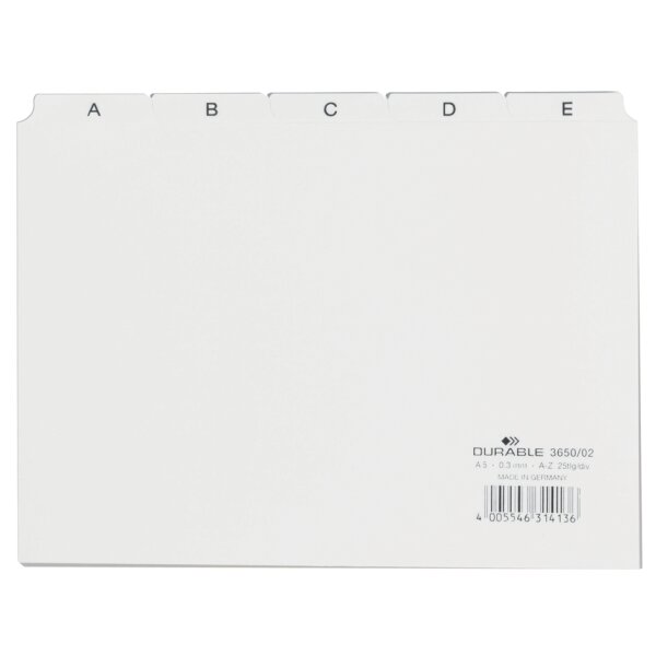 DURABLE Karteiregister A - Z, PP, A5 quer, gelb, 25-teilig