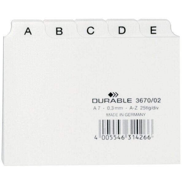 DURABLE Karteiregister A - Z, PP, A7 quer, weiss, 25-teilig