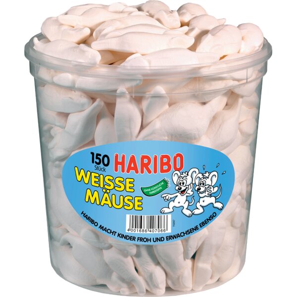 HARIBO Fruchtgummi WEISSE MÄUSE, 150er Runddose