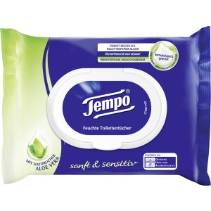 3x feuchtes Toilettenpapier Aloe Vera 42 Blatt Tempo 1-lagig sanft & sensitiv 