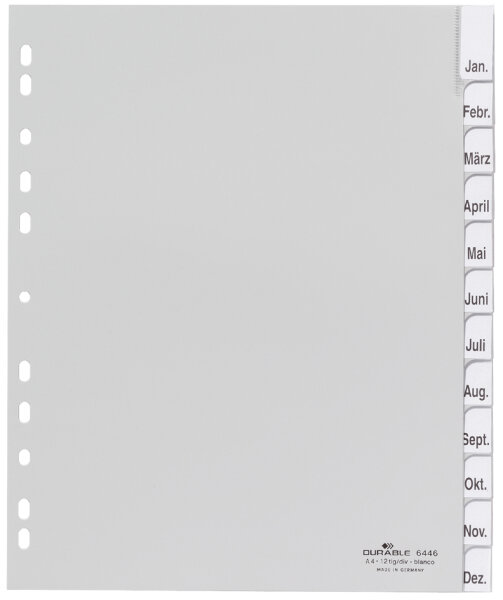 DURABLE Kunststoff-Register, A4, PP, 12-teilig, weiss