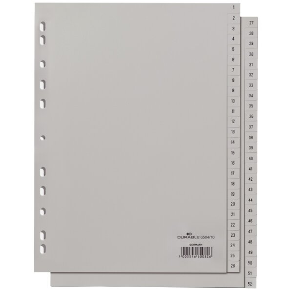 DURABLE Kunststoff-Register, Zahlen, A4, 52-teilig, 1 - 52