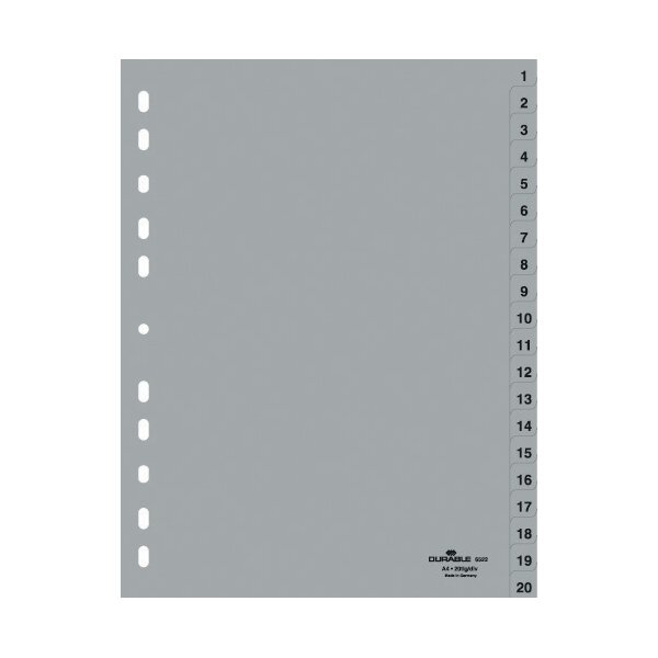 DURABLE Intercalaires en plastique, chiffres, A4, 20 touches
