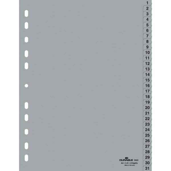 DURABLE Intercalaires en plastique, chiffres, A4, 20 touches