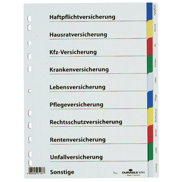 DURABLE Kunststoff-Register, f&uuml;r Versicherungen, A4, PP