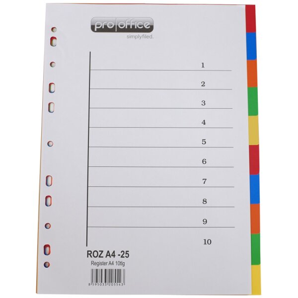 proOFFICE Kunststoff-Register, blanko, A4, 10-teilig