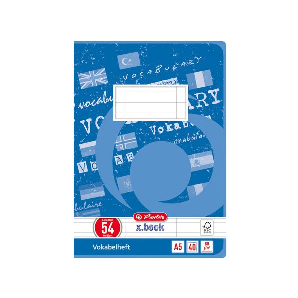 Herlitz Cahier de vocabulaire x.book, A5, 3 colonnes,