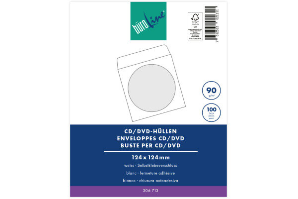 BÜROLINE CD-Enveloppes fenêt. 124x124mm 107955 blanc, 90g 100 pcs.