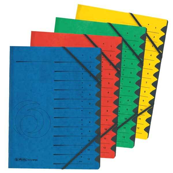herlitz Trieur easyorga, A4, carton, 12 compartiments, bleu