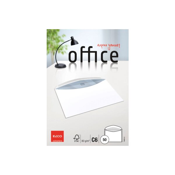 ELCO Enveloppe Office s/fen&ecirc;tre C6 74456.12 80g, blanc 50 pcs.
