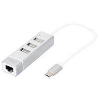 DIGITUS USB 2.0 auf Fast Ethernet Adapter, 3-Port USB Hub