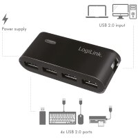 LogiLink Hub USB 2.0 avec bloc dalimentation, 4 ports, noir
