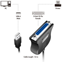 LogiLink Câble dimprimante USB 1.1, Sub-D 25 broches, 1,8 m