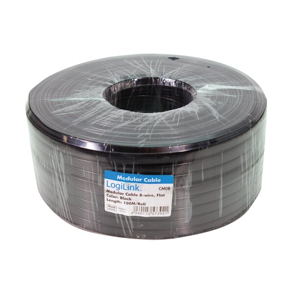 LogiLink Câble téléphonique, 100 m, 6 fils, plat, noir