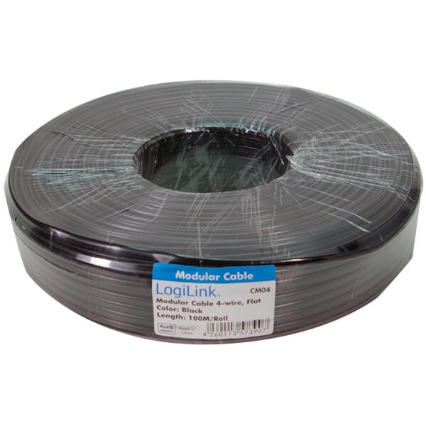LogiLink Câble téléphonique, 100 m, 6 fils, plat, blanc