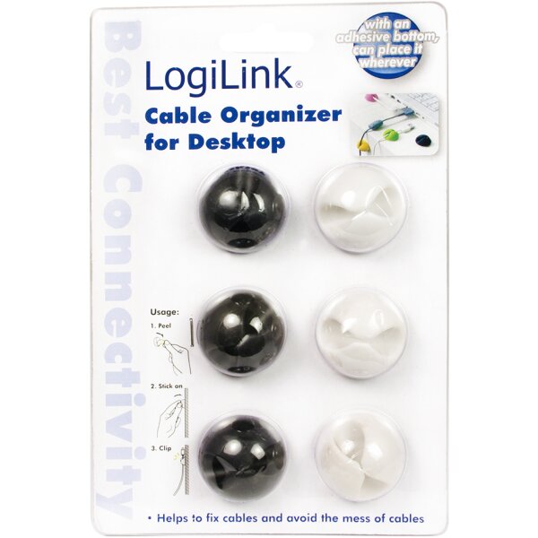 LogiLink Kabel-Clip, selbstklebend, in weiss &amp; schwarz