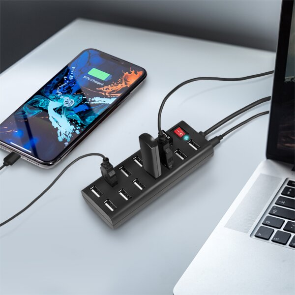 LogiLink Hub USB 2.0, 13 ports, avec interrupteur, noir