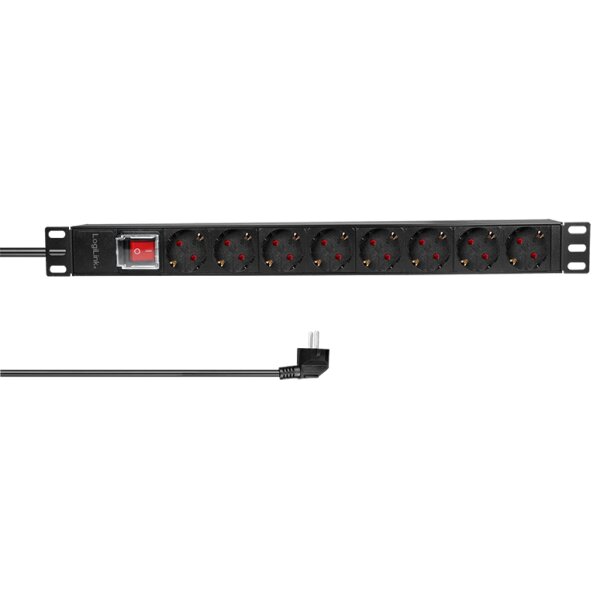 LogiLink 19" Steckdosenleiste, 8-fach, mit Schalter, schwarz