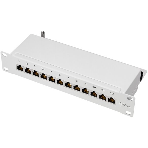 LogiLink 10" Patch Panel Kat. 6A, 12-Ports, lichtgrau, 1HE