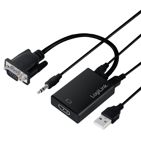 LogiLink Convertisseur VGA vers HDMI, 0,2 m, noir