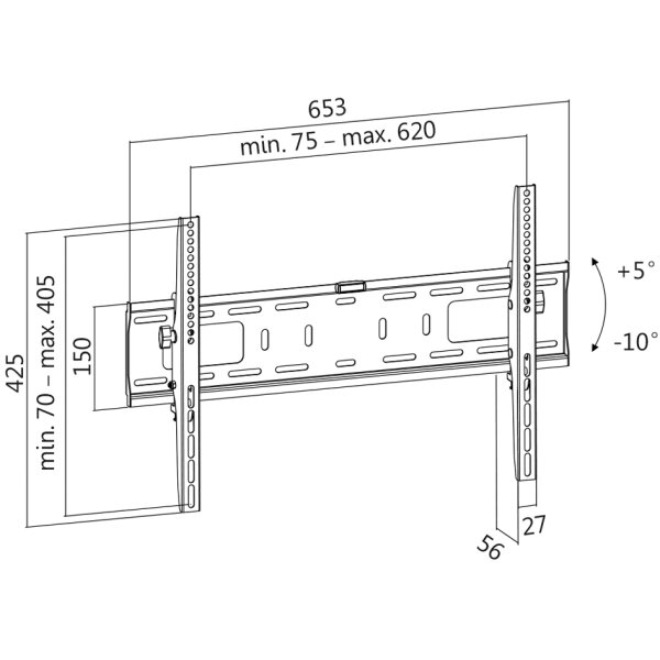 LogiLink Support mural pour TV, inclinable, 96,98 - 177,8 cm