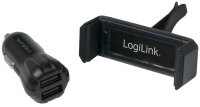 LogiLink USB-KFZ-Ladegerät + Smartphone Halterung,...