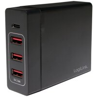 LogiLink USB-Tisch-Ladegerät, 4-Port, 60 Watt, schwarz
