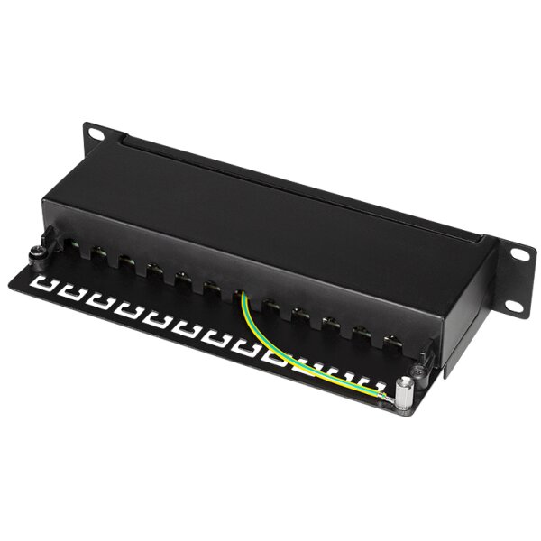 LogiLink 10" Patch Panel Kat. 6A, 12-Ports, schwarz, 1HE