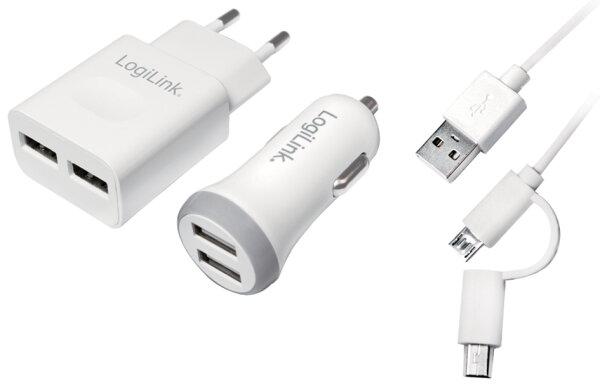 LogiLink USB-Ladegeräte-Set, 2-teilig, je 2x USB-Kupplung
