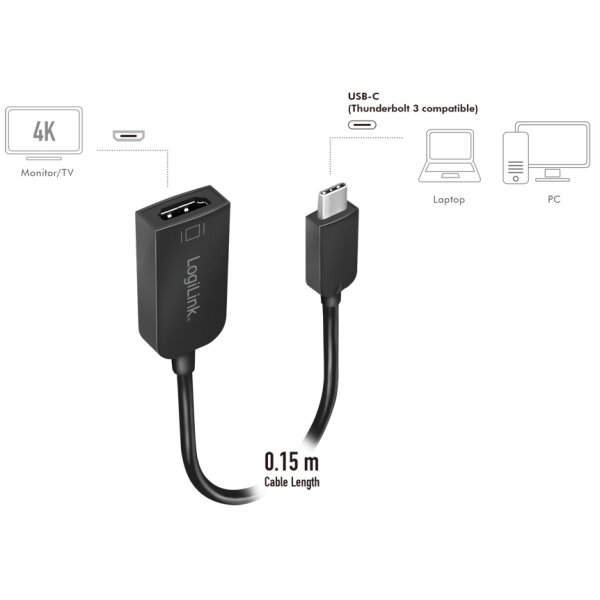 LogiLink Câble adaptateur USB-C - HDMI, noir