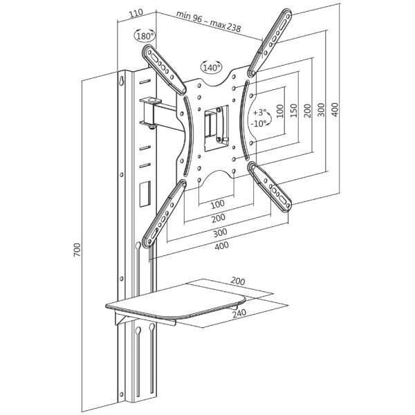 LogiLink Support mural pour TV Full Motion avec étagère,