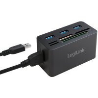 LogiLink USB 3.0 Hub mit All-in-One Card Reader, schwarz