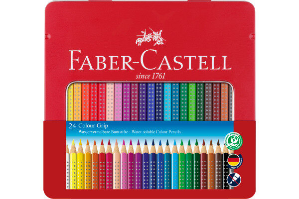 FABER-CASTELL Crayon de couleur Colour Grip 112423 24 couleurs étui en métal