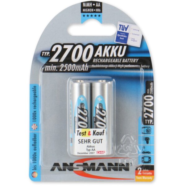 ANSMANN NiMH Akku Premium, Mignon AA, 2.700 mAh, 4er-Blister