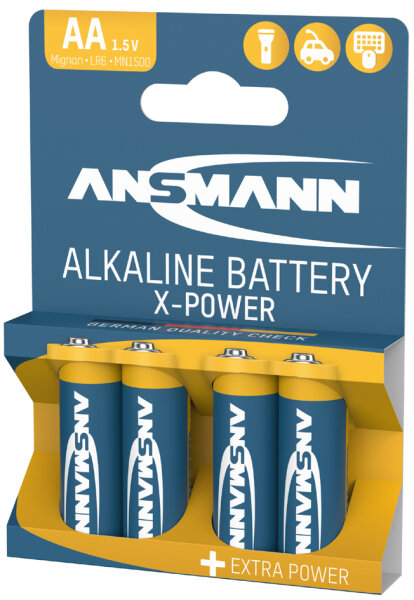 ANSMANN Pile alcaline X-Power, Mignon AA, blister de 4